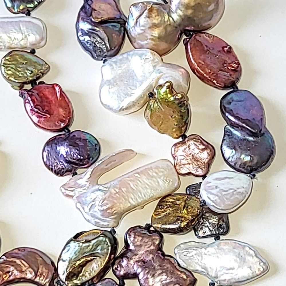 KESHI PEARL NECKLACE - 40" LONG MULTI-COLORED PEARLS - Picture 8 of 12
